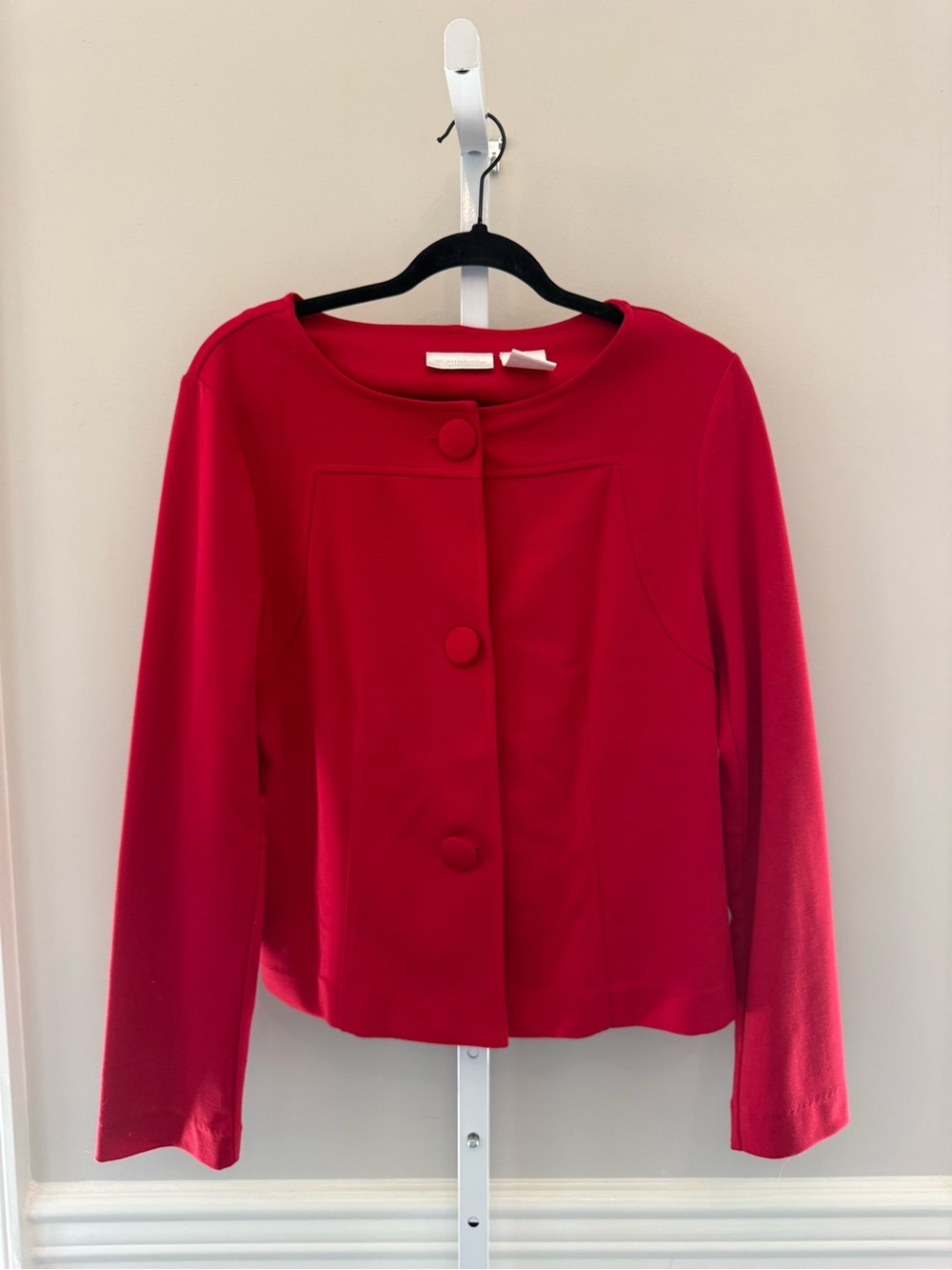 Worthington Red Button Front Blazer Jacket Collarless Women’s